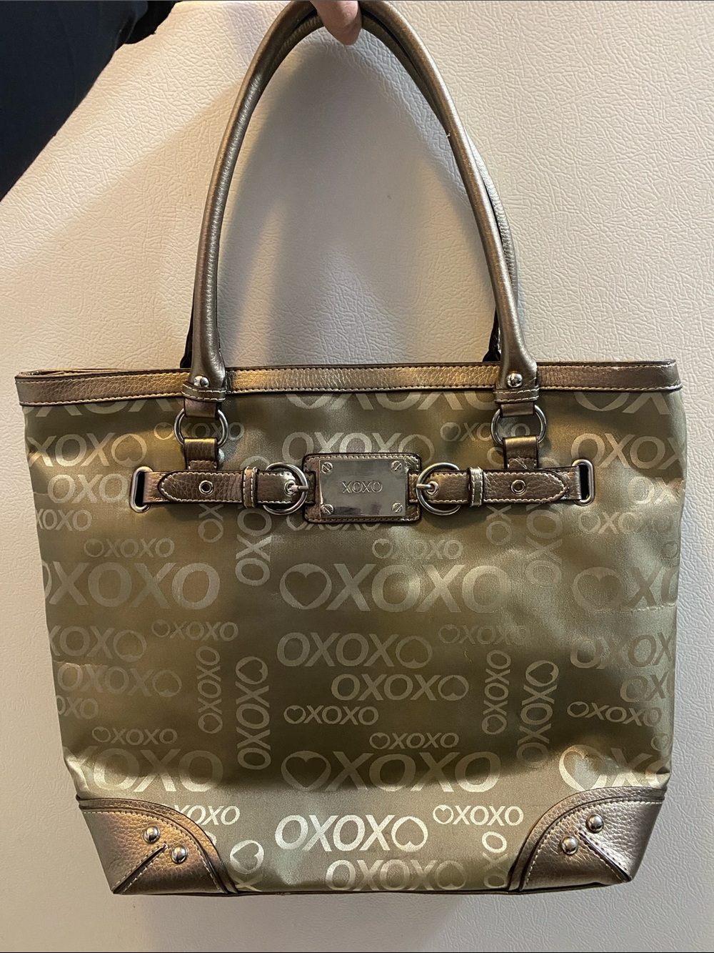 XOXO Monogram Tote Bag in Metallic Bronze/Gold
